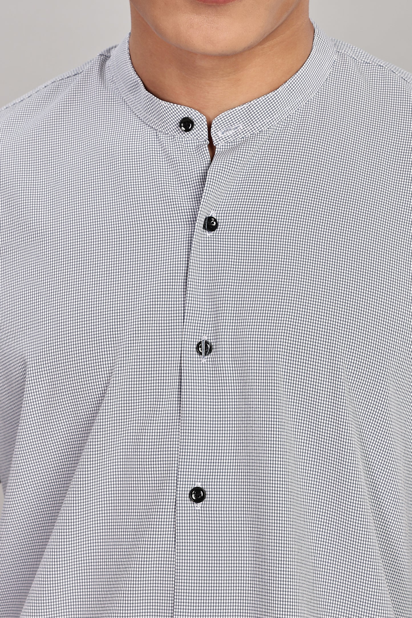 Men's Casual Mandarin Collar Shirt(Grey) – Premium Cotton Blend