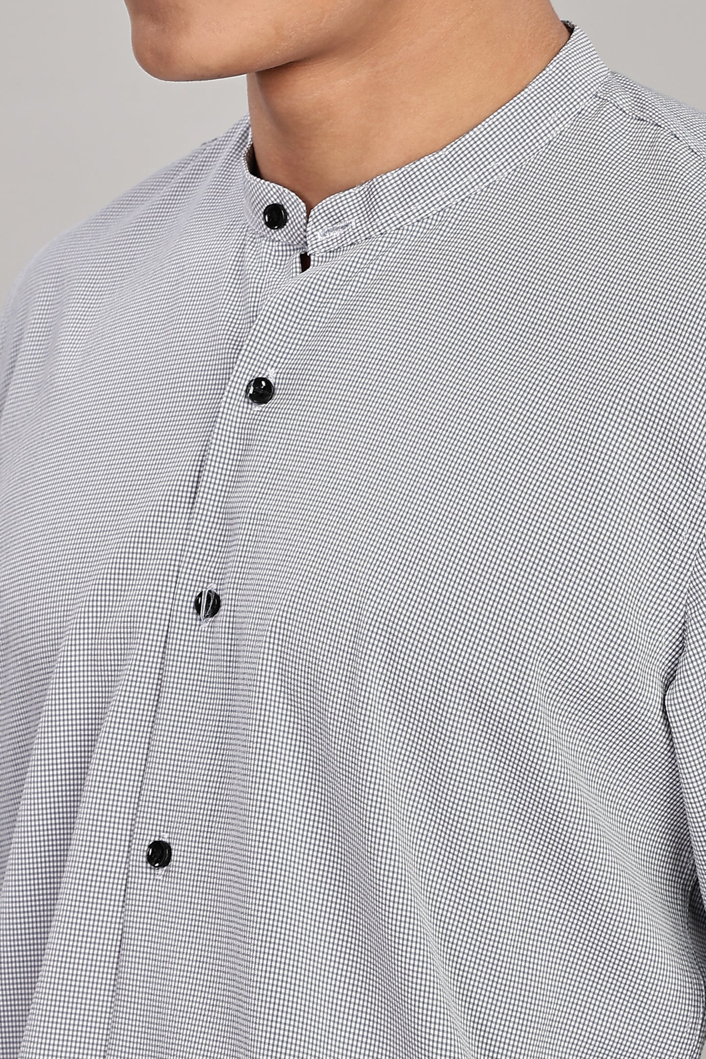 Men's Casual Mandarin Collar Shirt(Grey) – Premium Cotton Blend