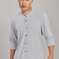 Men's Casual Mandarin Collar Shirt(Grey) – Premium Cotton Blend