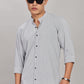 Men's Casual Mandarin Collar Shirt(Grey) – Premium Cotton Blend