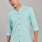 Men's Casual Mandarin Collar Shirt(Misty Aqua) – Premium Cotton Blend