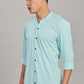 Men's Casual Mandarin Collar Shirt(Misty Aqua) – Premium Cotton Blend