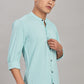 Men's Casual Mandarin Collar Shirt(Misty Aqua) – Premium Cotton Blend