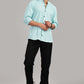 Men's Casual Mandarin Collar Shirt(Misty Aqua) – Premium Cotton Blend