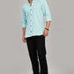 Men's Casual Mandarin Collar Shirt(Misty Aqua) – Premium Cotton Blend