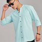 Men's Casual Mandarin Collar Shirt(Misty Aqua) – Premium Cotton Blend