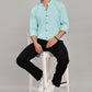 Men's Casual Mandarin Collar Shirt(Misty Aqua) – Premium Cotton Blend