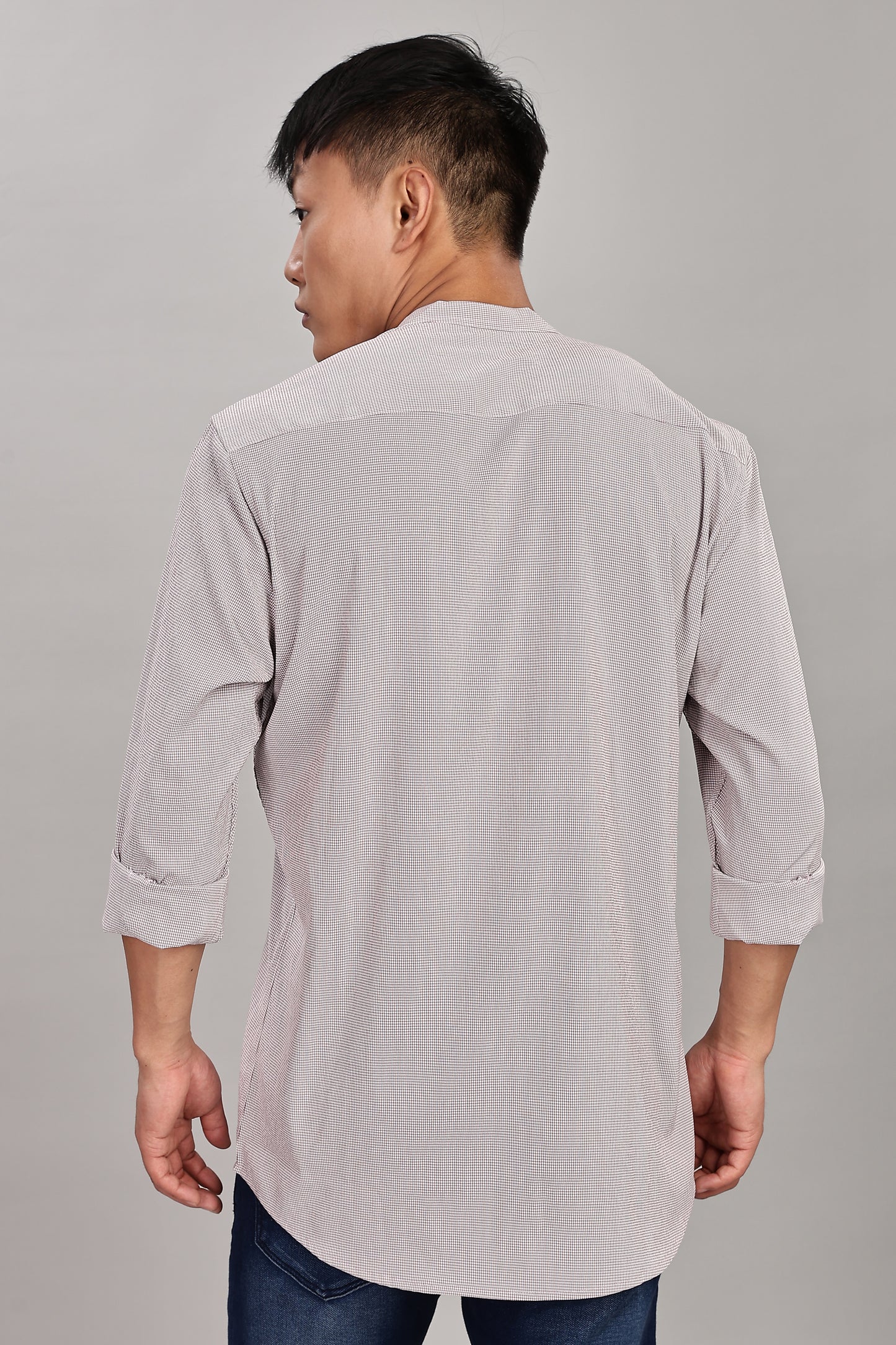 Men's Casual Mandarin Collar Shirt(Smoky Rose) – Premium Cotton Blend