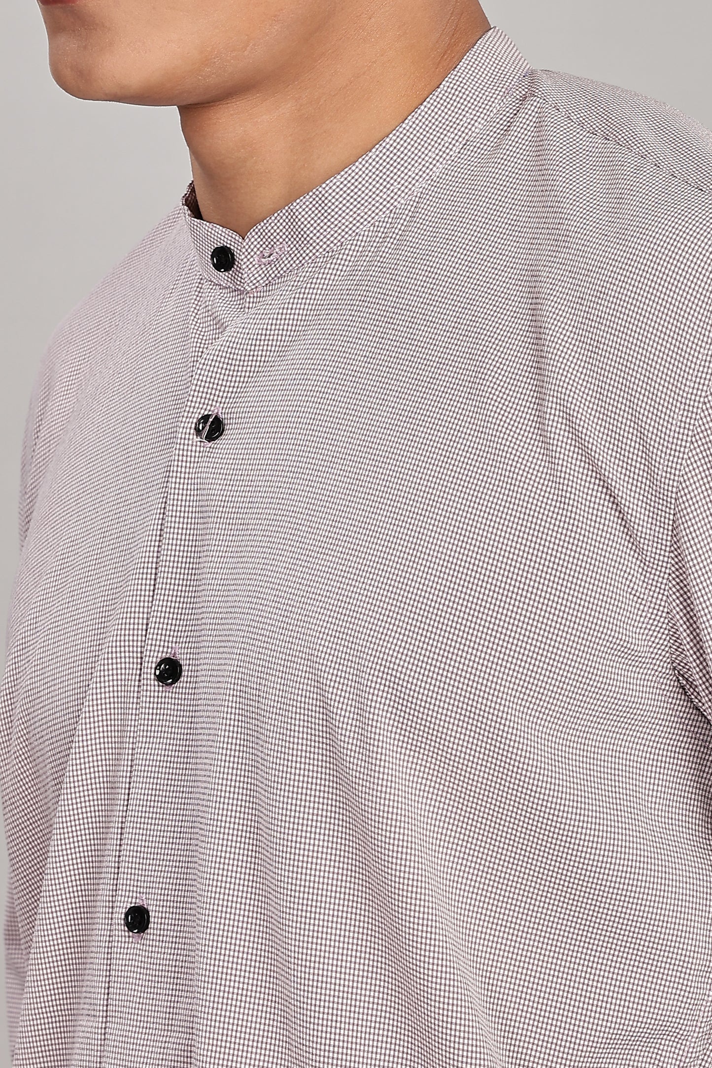 Men's Casual Mandarin Collar Shirt(Smoky Rose) – Premium Cotton Blend