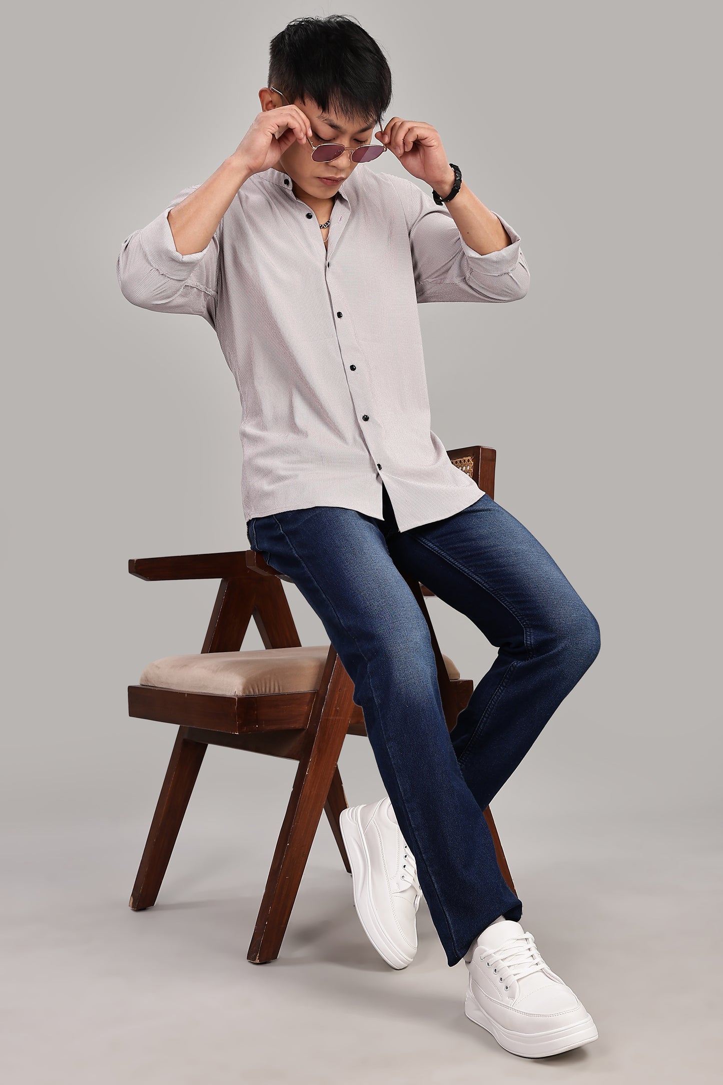 Men's Casual Mandarin Collar Shirt(Smoky Rose) – Premium Cotton Blend