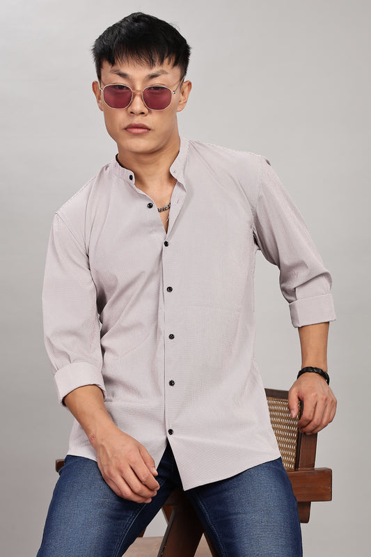 Men's Casual Mandarin Collar Shirt(Smoky Rose) – Premium Cotton Blend