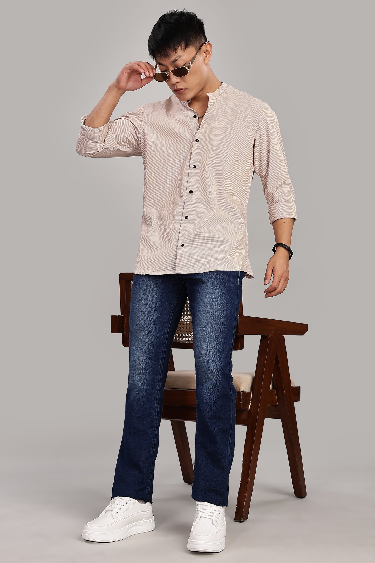 Men's Casual Mandarin Collar Shirt(ORANGE) – Premium Cotton Blend