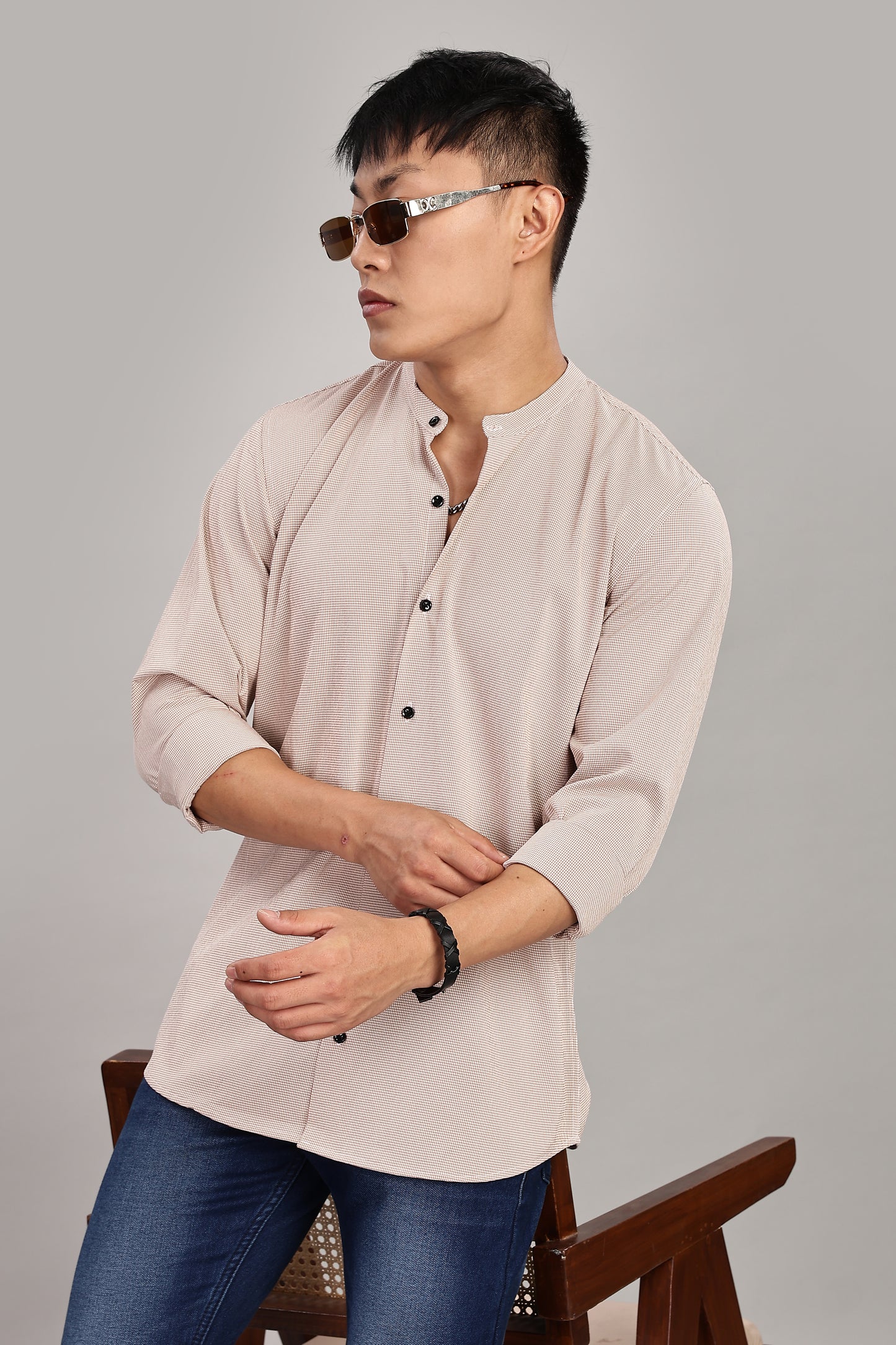 Men's Casual Mandarin Collar Shirt(ORANGE) – Premium Cotton Blend