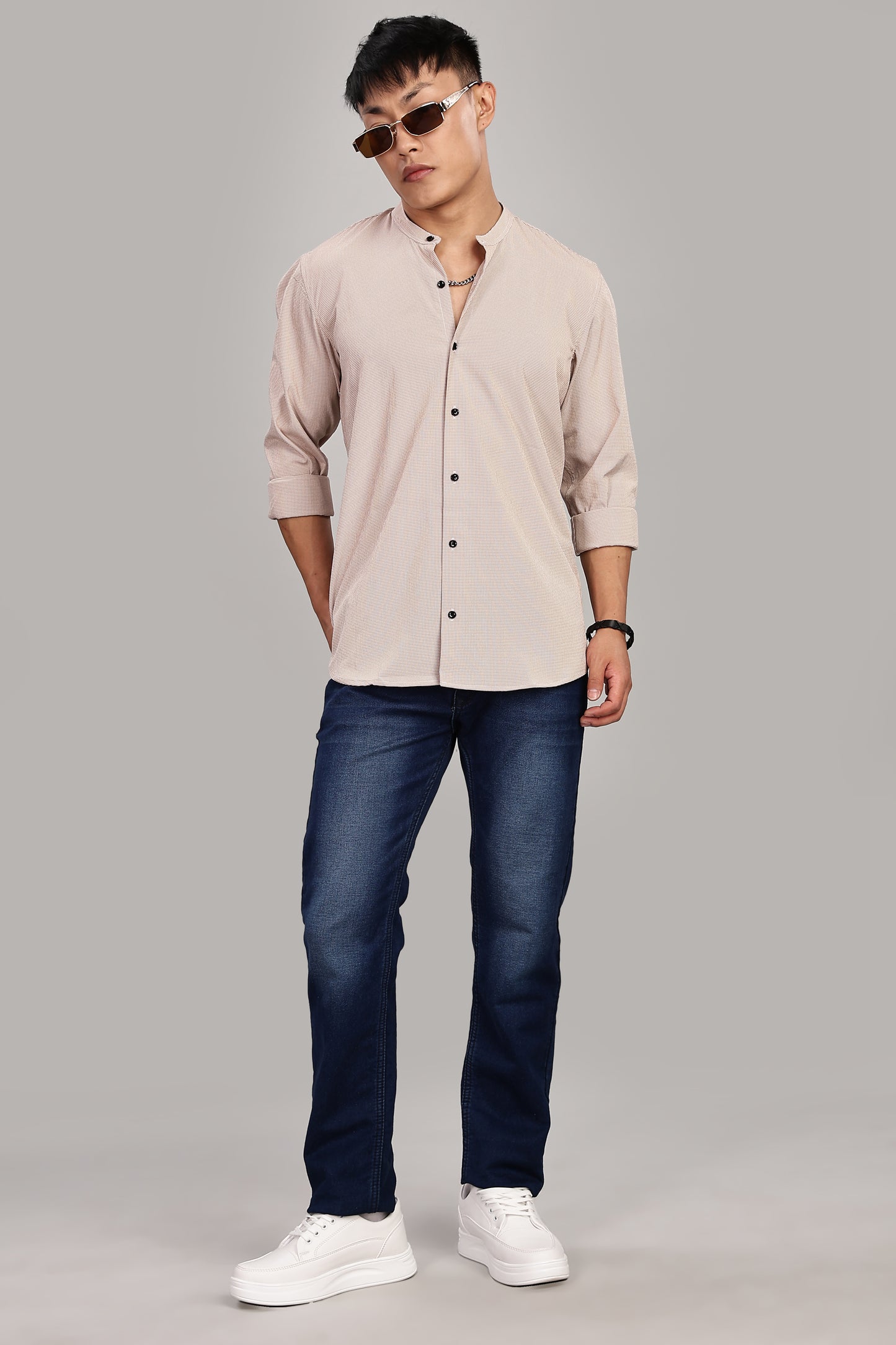 Men's Casual Mandarin Collar Shirt(ORANGE) – Premium Cotton Blend