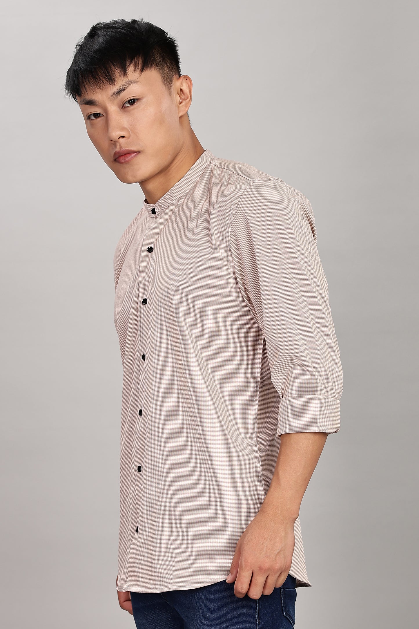 Men's Casual Mandarin Collar Shirt(ORANGE) – Premium Cotton Blend