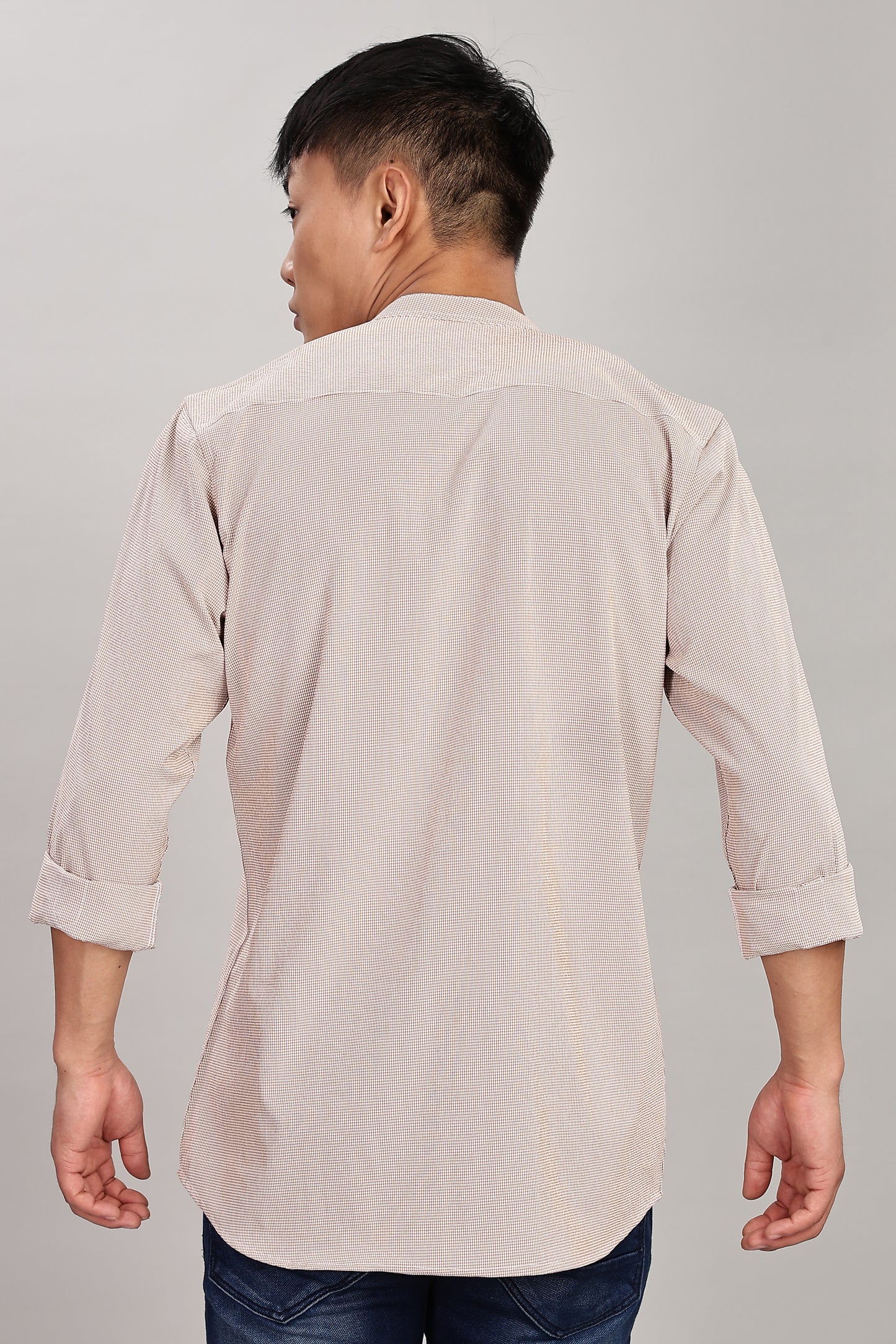 Men's Casual Mandarin Collar Shirt(ORANGE) – Premium Cotton Blend