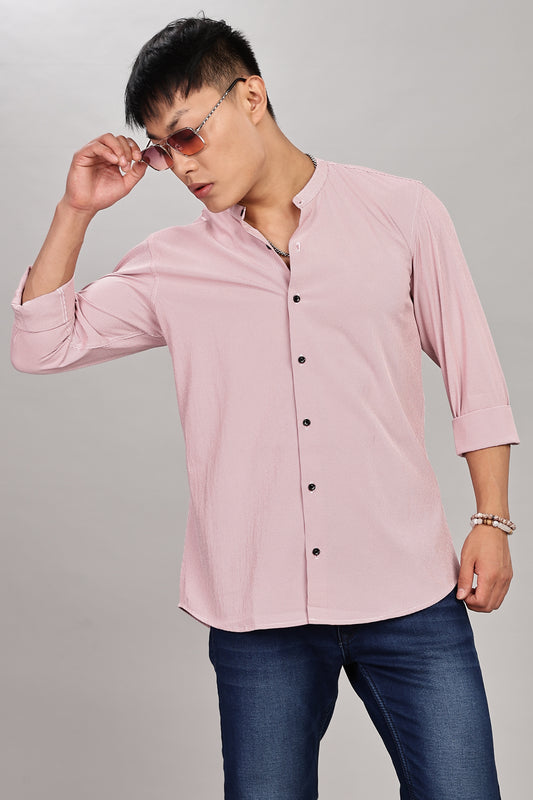 Men's Casual Mandarin Collar Shirt(PINK) – Premium Cotton Blend