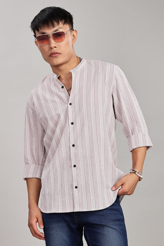 Men's Trendy Long Sleeve Striped Shirt(BEIGE)