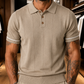 Men's Beige Textured Knitted Polo T-Shirt