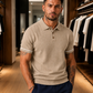 Men's Beige Textured Knitted Polo T-Shirt