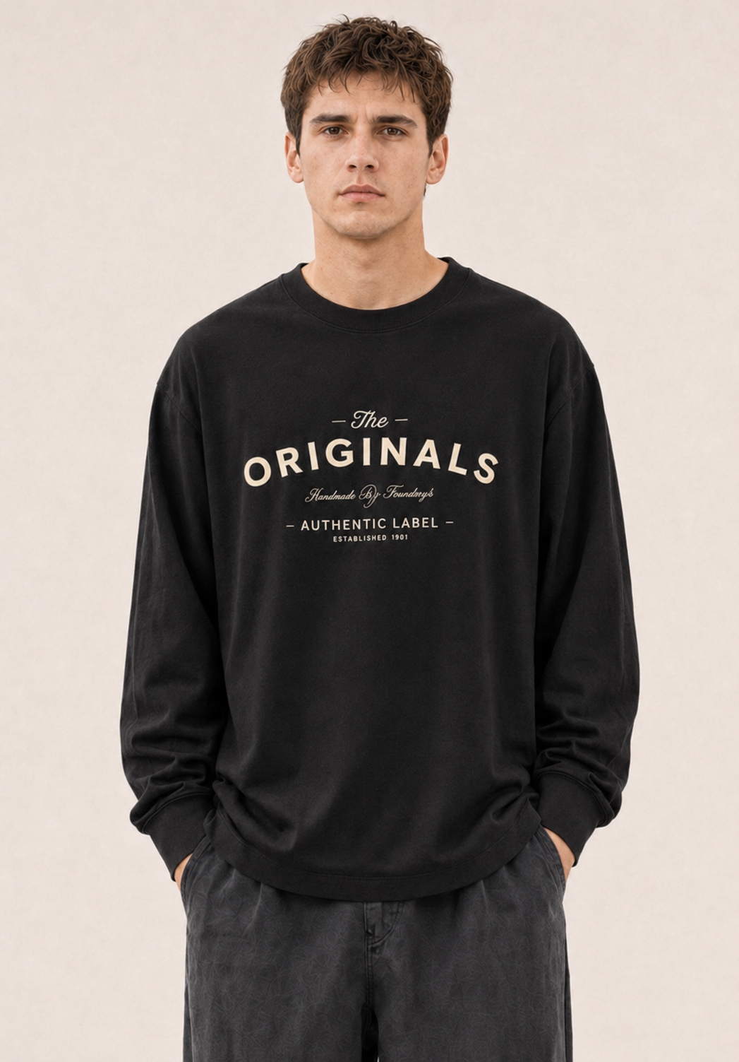 Men's Khaki Printed Oversized Full Sleeve T-Shirt