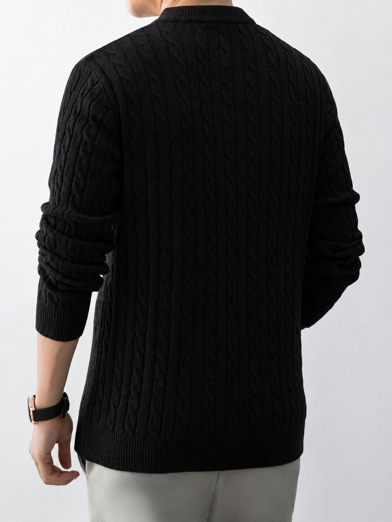 Men’s Black Cable Knit Half Zip Sweater