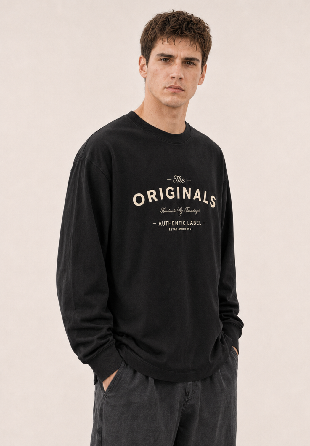 Men's Black Printed Oversized Full Sleeve T-Shirt