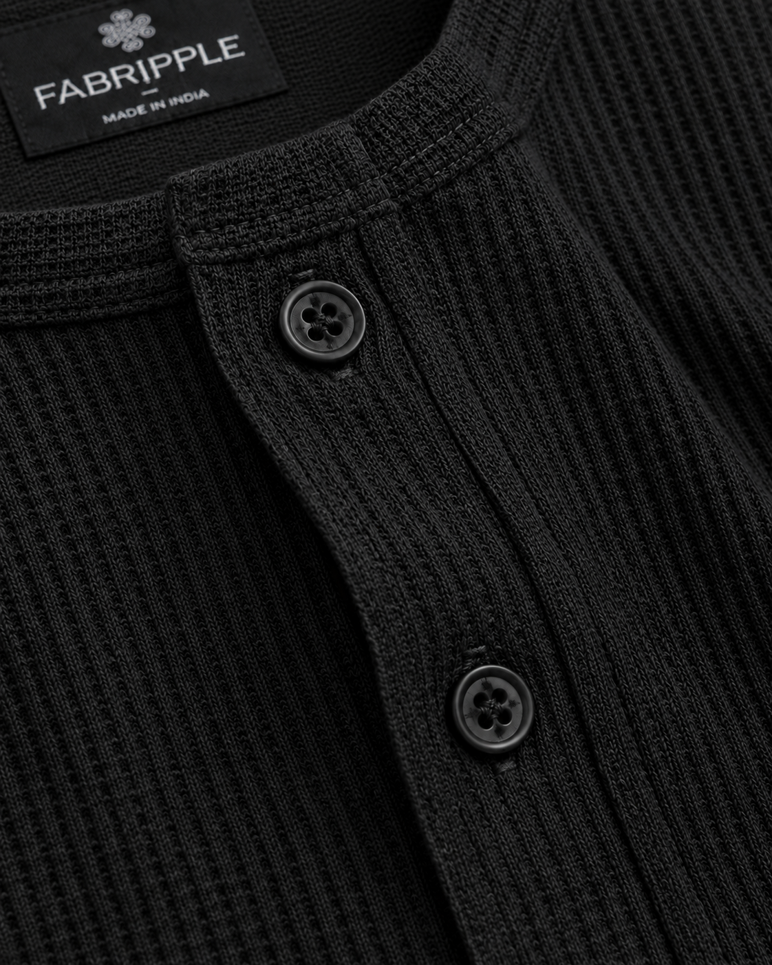 Men’s Textured Henley Full Sleeve Black T-Shirt