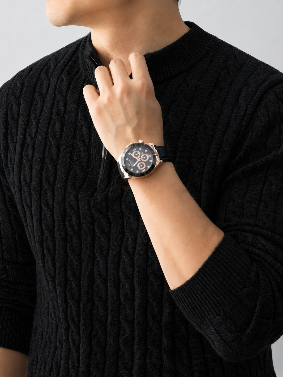 Men’s Black Cable Knit Half Zip Sweater