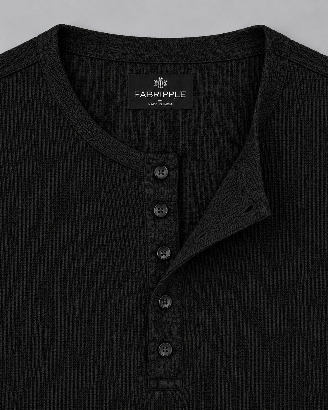 Men’s Textured Henley Full Sleeve Black T-Shirt