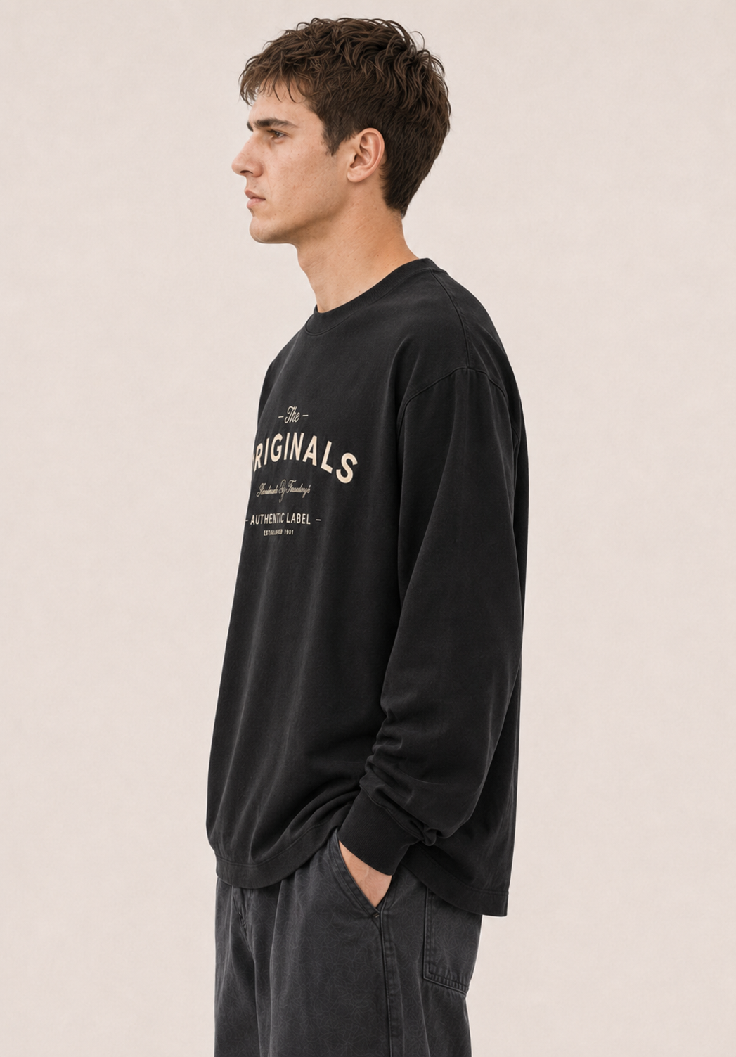 Men's Black Printed Oversized Full Sleeve T-Shirt