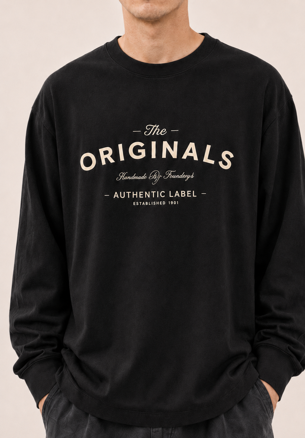 Men's Black Printed Oversized Full Sleeve T-Shirt