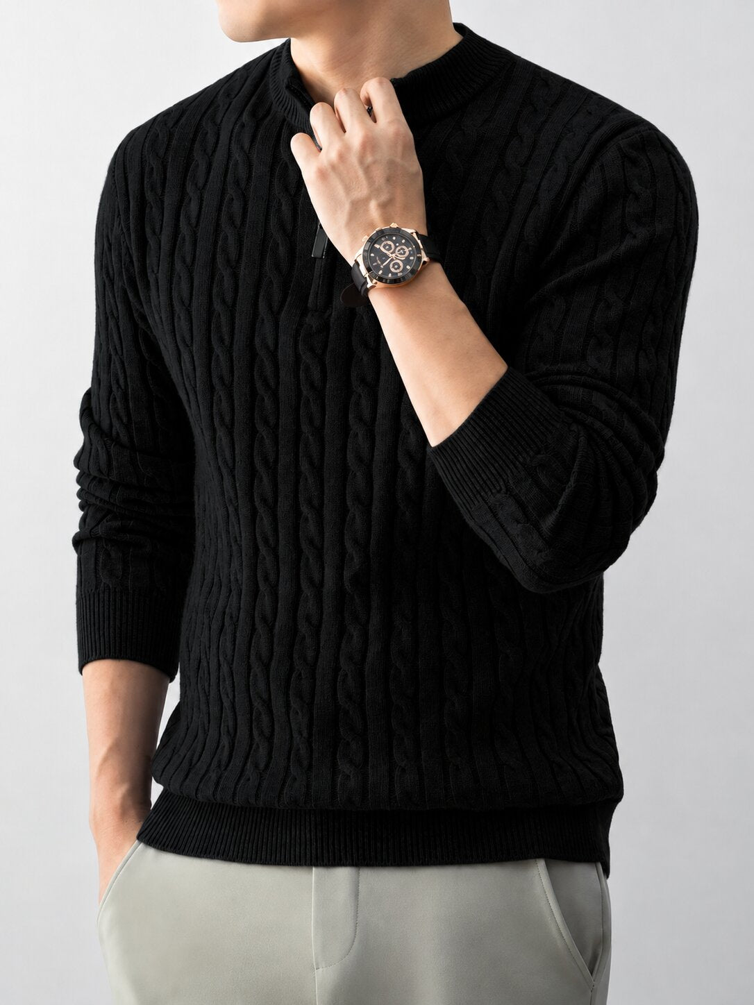 Men’s Black Cable Knit Half Zip Sweater