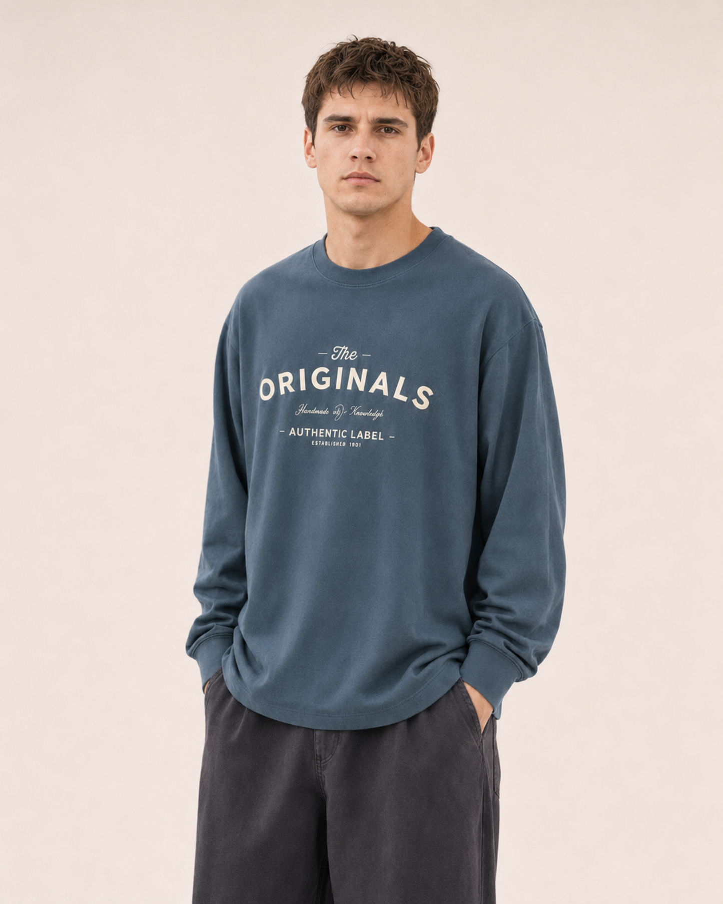 Men's Khaki Printed Oversized Full Sleeve T-Shirt