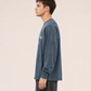 Men's Blue Printed Oversized Full Sleeve T-Shirt