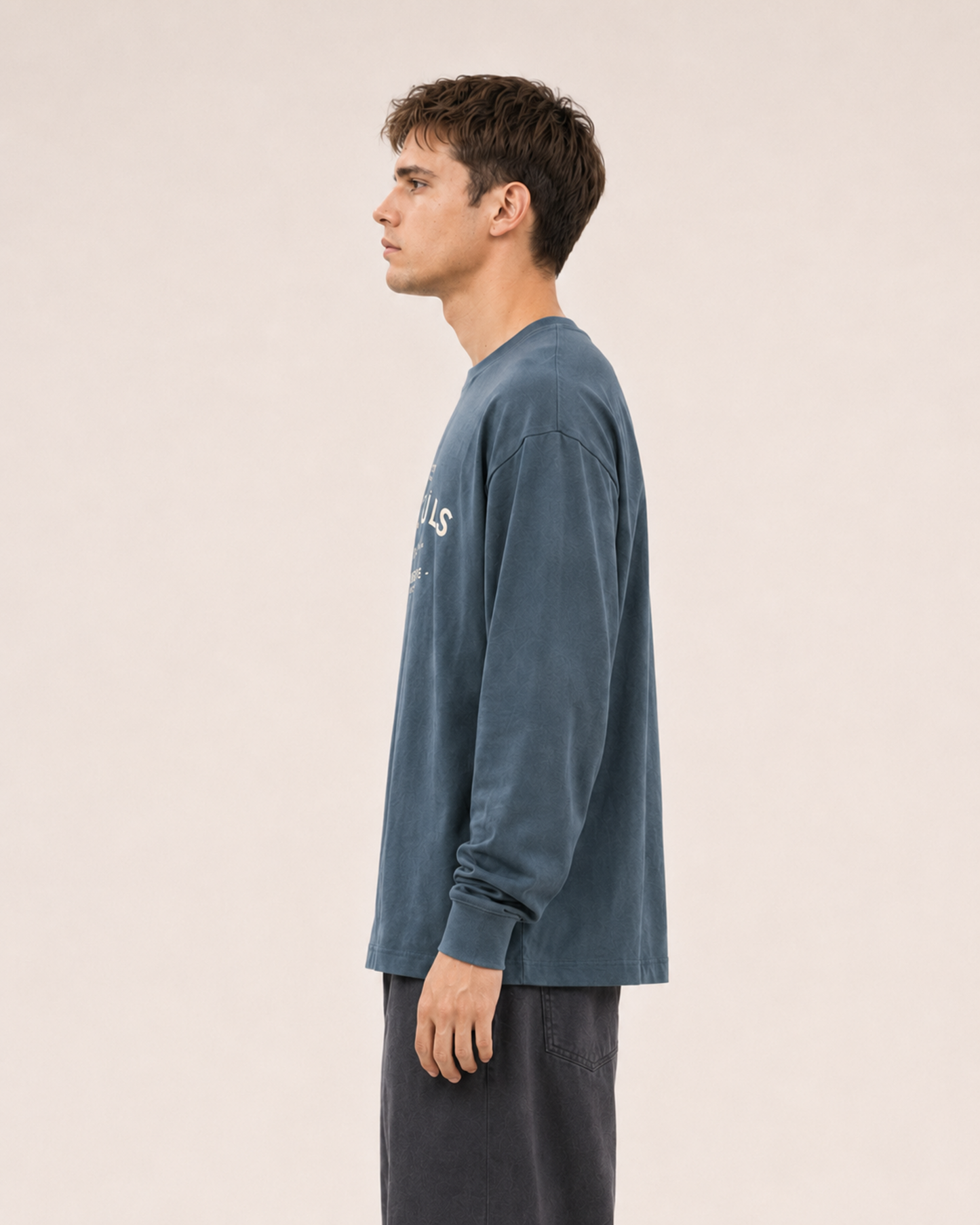Men's Blue Printed Oversized Full Sleeve T-Shirt