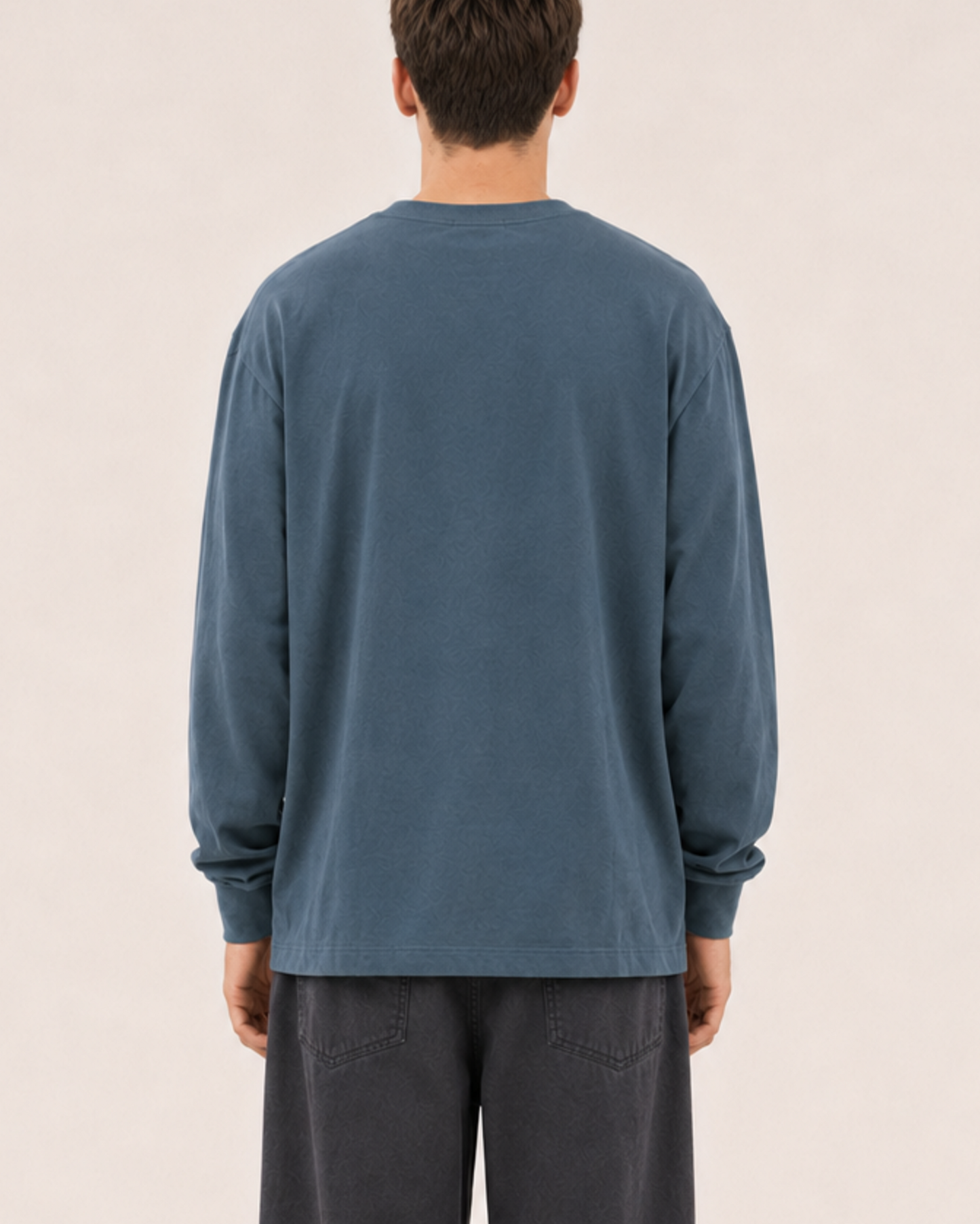 Men's Blue Printed Oversized Full Sleeve T-Shirt