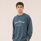 Men's Blue Printed Oversized Full Sleeve T-Shirt