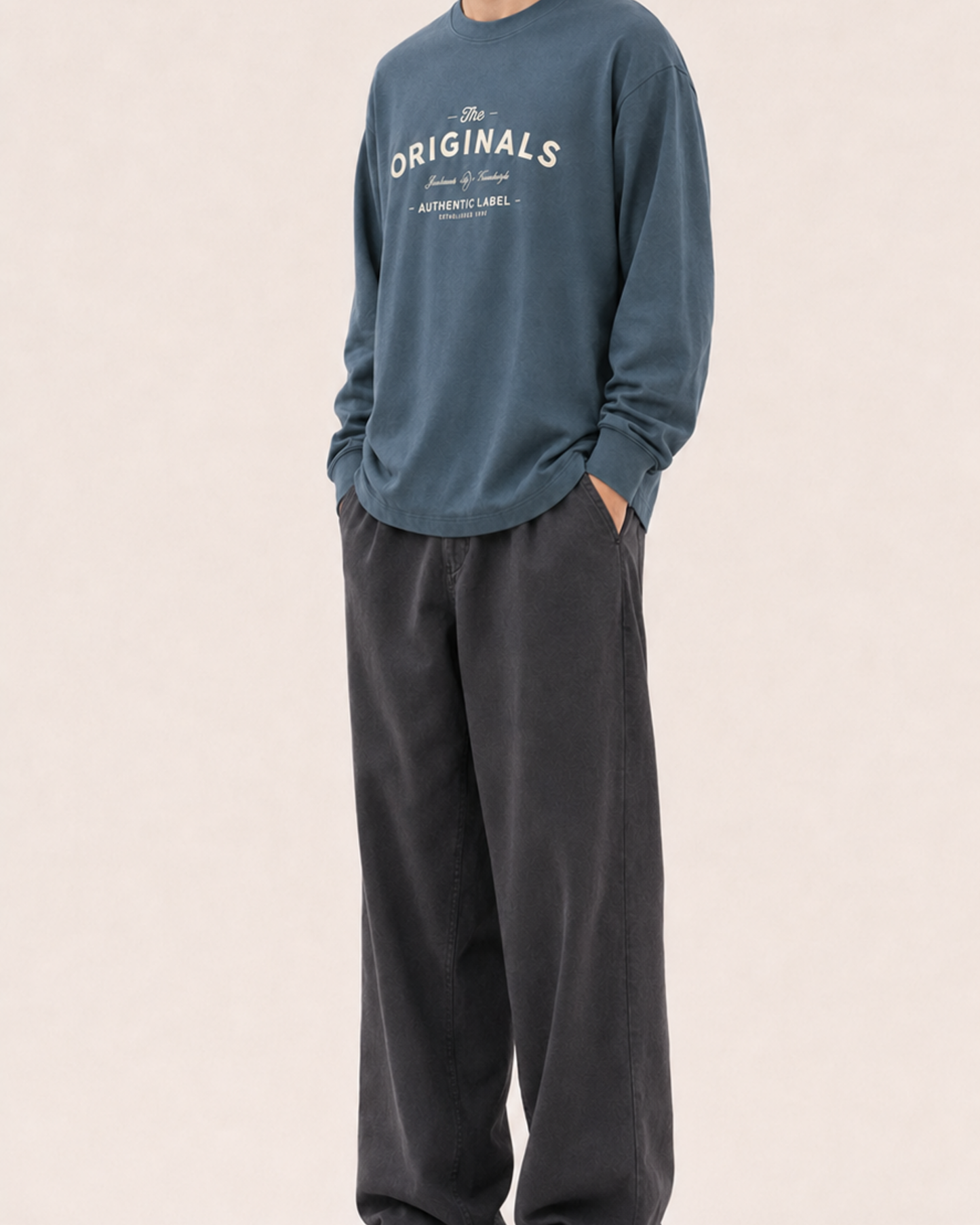 Men's Blue Printed Oversized Full Sleeve T-Shirt