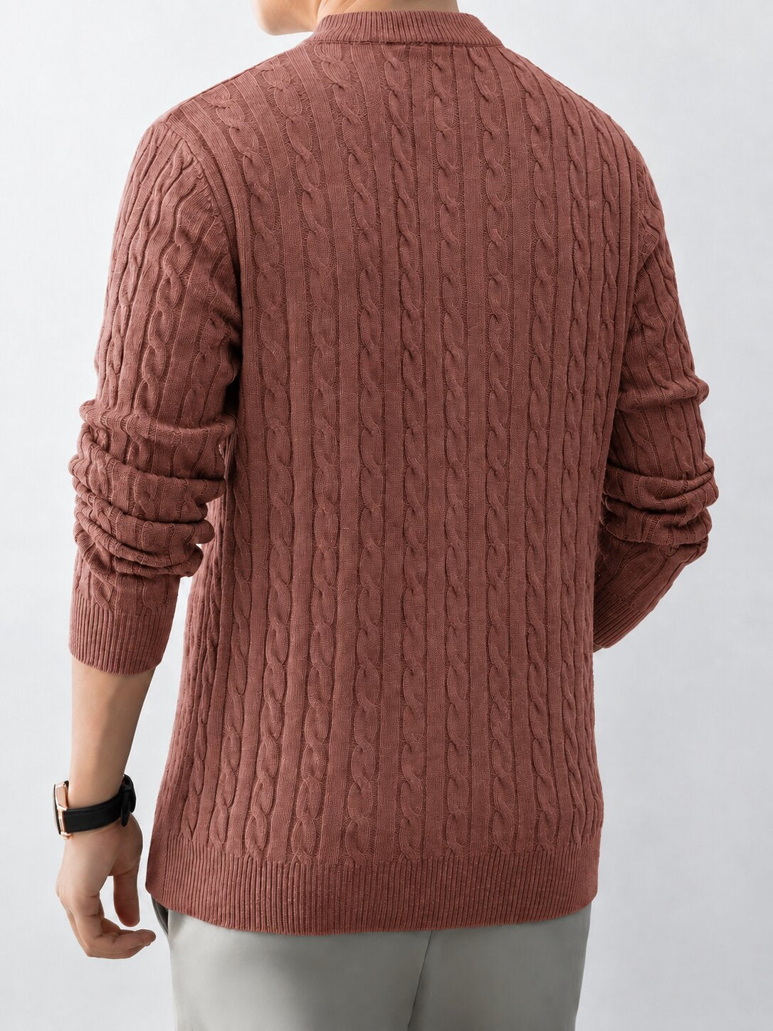 Men’s Brown Cable Knit Half Zip Sweater