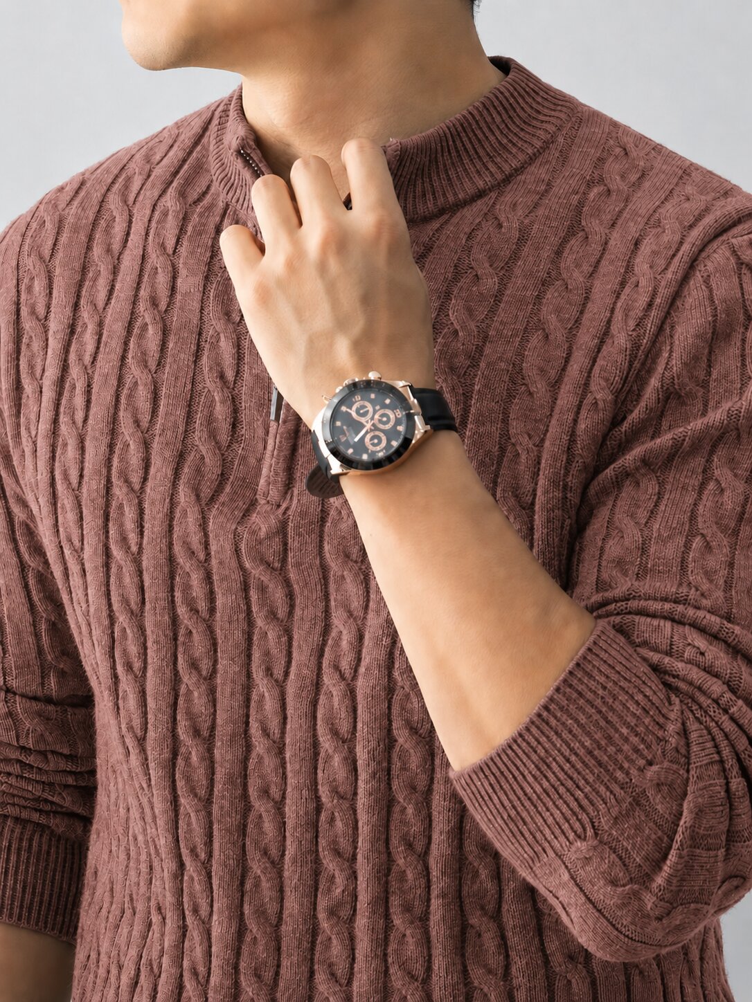 Men’s Brown Cable Knit Half Zip Sweater