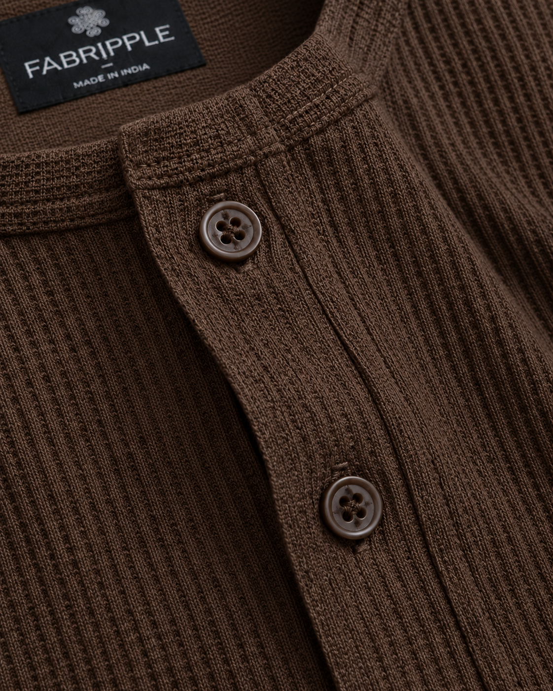 Men’s Textured Henley Full Sleeve Brown T-Shirt