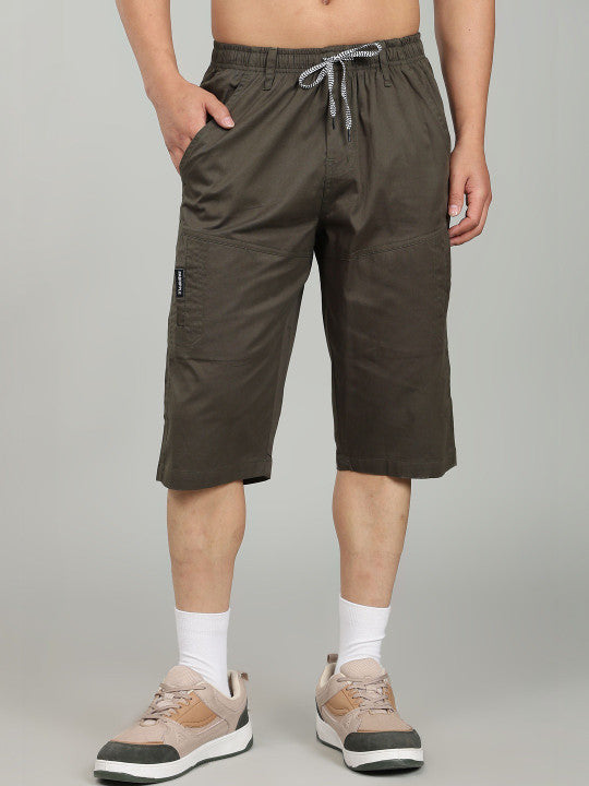 Men’s Green Utility Capri Shorts – Relaxed Fit Casual Below Knee Shorts