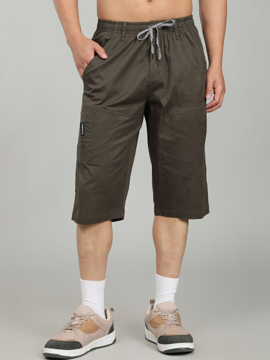 Men’s Green Utility Capri Shorts – Relaxed Fit Casual Below Knee Shorts