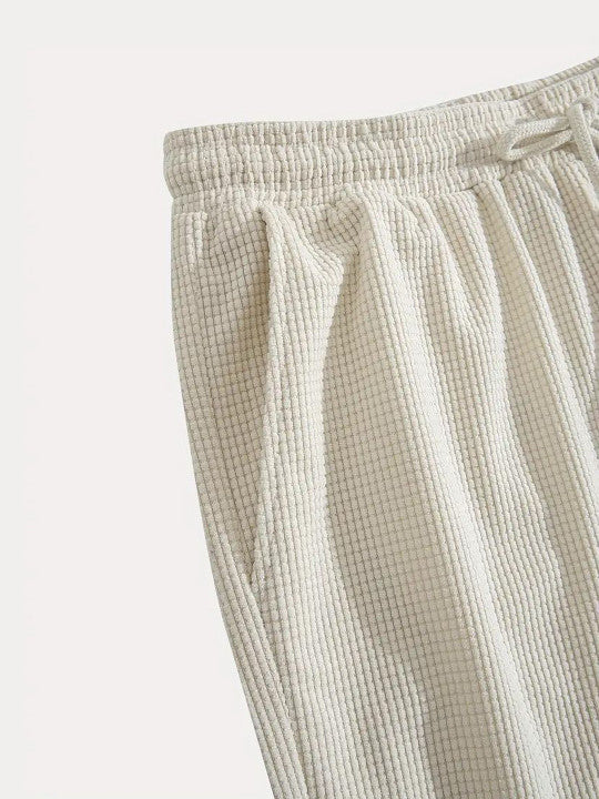 Men’s Off White Textured Casual Shorts – Premium Waffle Knit Summer Shorts
