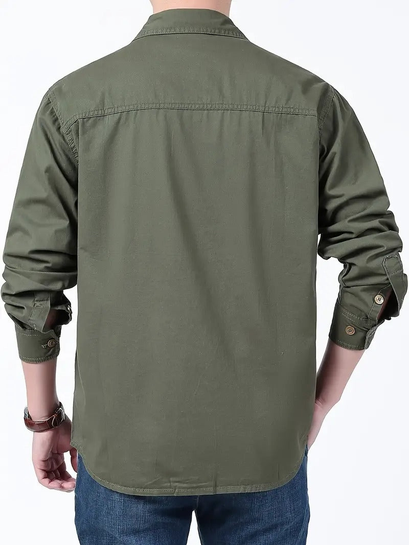 Men’s Cargo Jacket Shirt | 100% Cotton | 2 Pocket Utility Overshirt | Casual & Outdoor Wear | Breathable & Lightweight Fabric