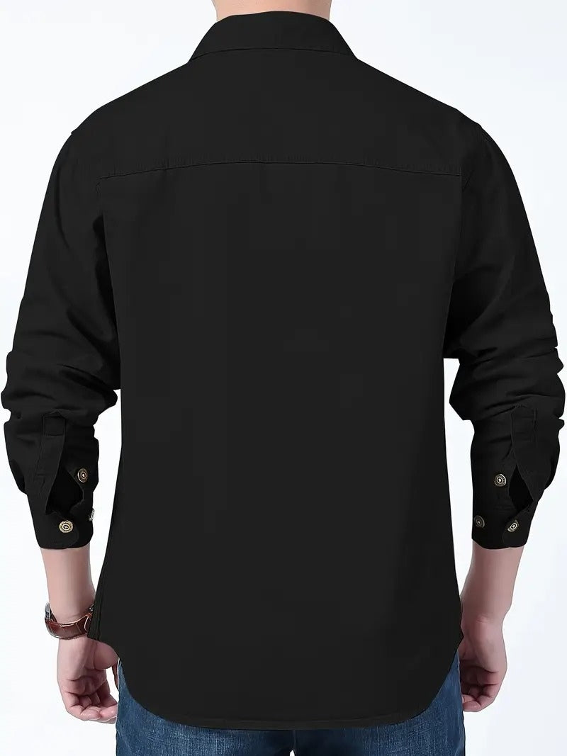 Men’s Cargo Jacket Shirt | 100% Cotton | 2 Pocket Utility Overshirt | Casual & Outdoor Wear | Breathable & Lightweight Fabric