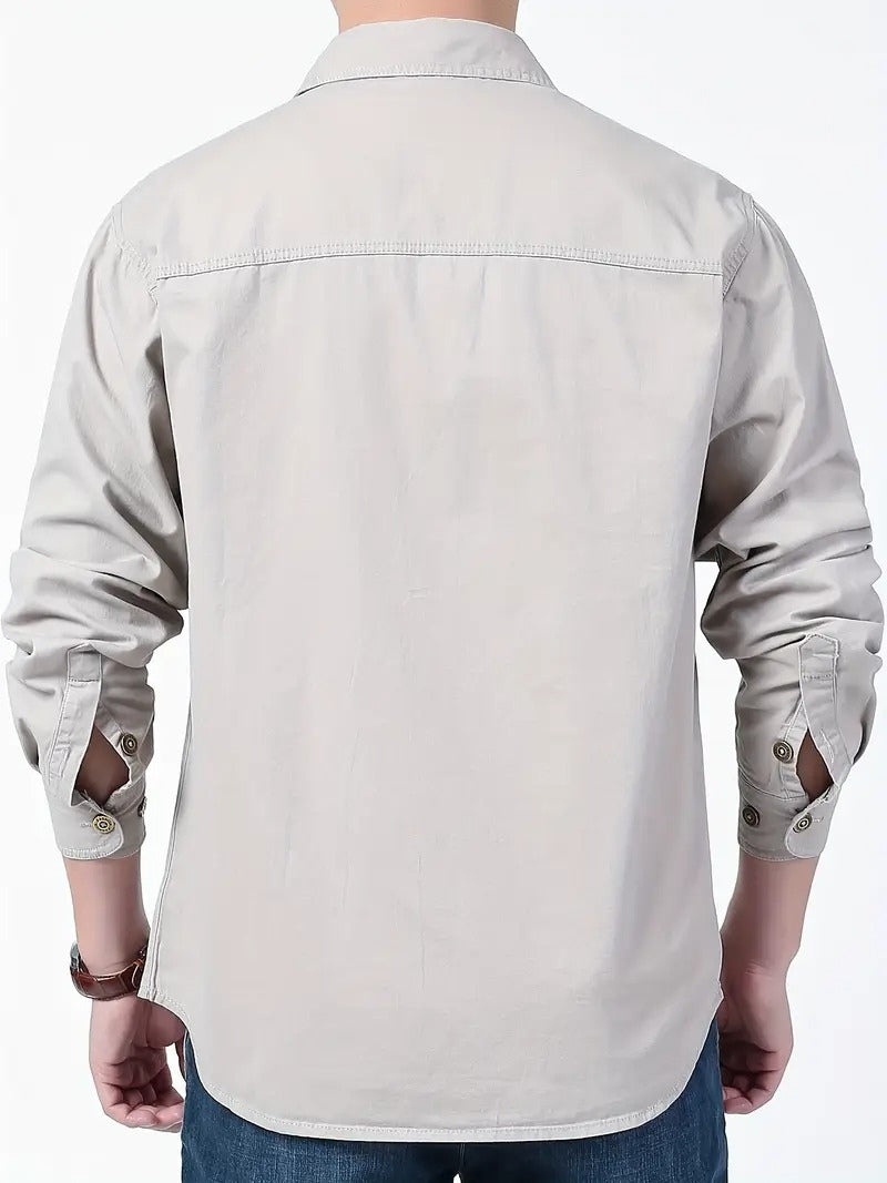 Men’s Cargo Jacket Shirt | 100% Cotton | 2 Pocket Utility Overshirt | Casual & Outdoor Wear | Breathable & Lightweight Fabric