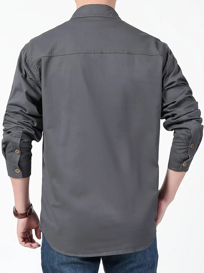 Men’s Cargo Jacket Shirt | 100% Cotton | 2 Pocket Utility Overshirt | Casual & Outdoor Wear | Breathable & Lightweight Fabric