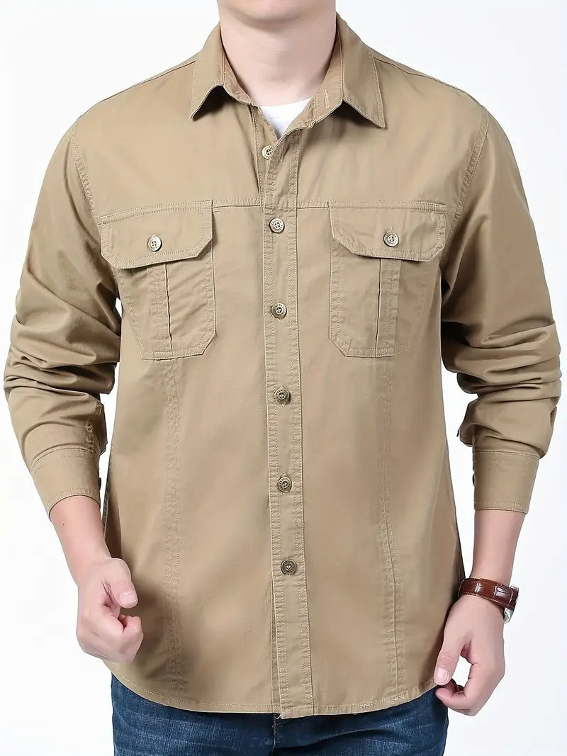 Men’s Cargo Jacket Shirt | 100% Cotton | 2 Pocket Utility Overshirt | Casual & Outdoor Wear | Breathable & Lightweight Fabric